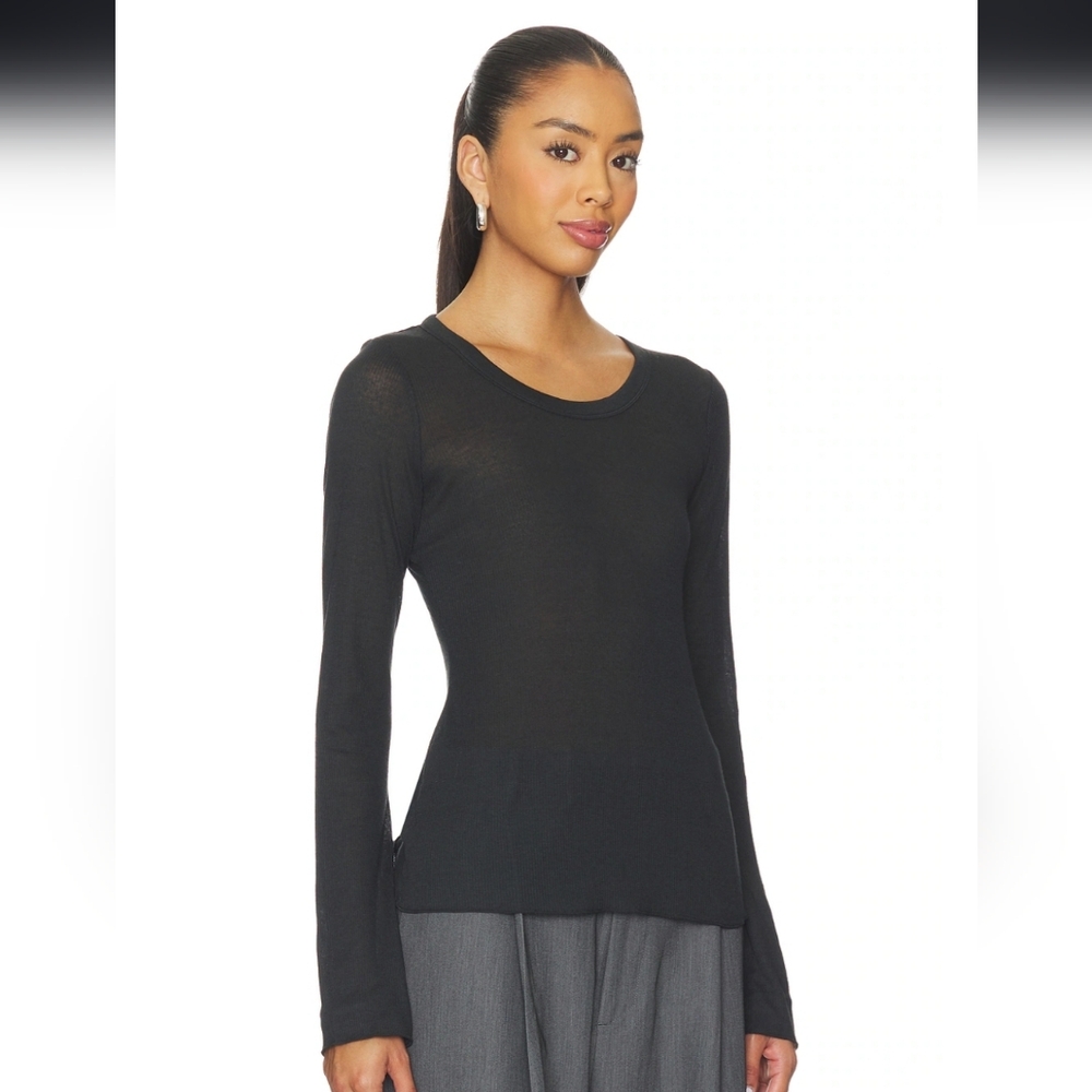 SKIMS Authentic Sheer Cotton Long Sleeve Wide Crew NWT Soot Color Size MEDIUM